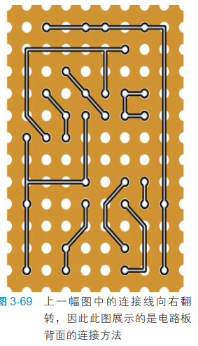 3-69上一幅图中的连接线向右翻转，因此此图展示的是电路板背面的连接方法
