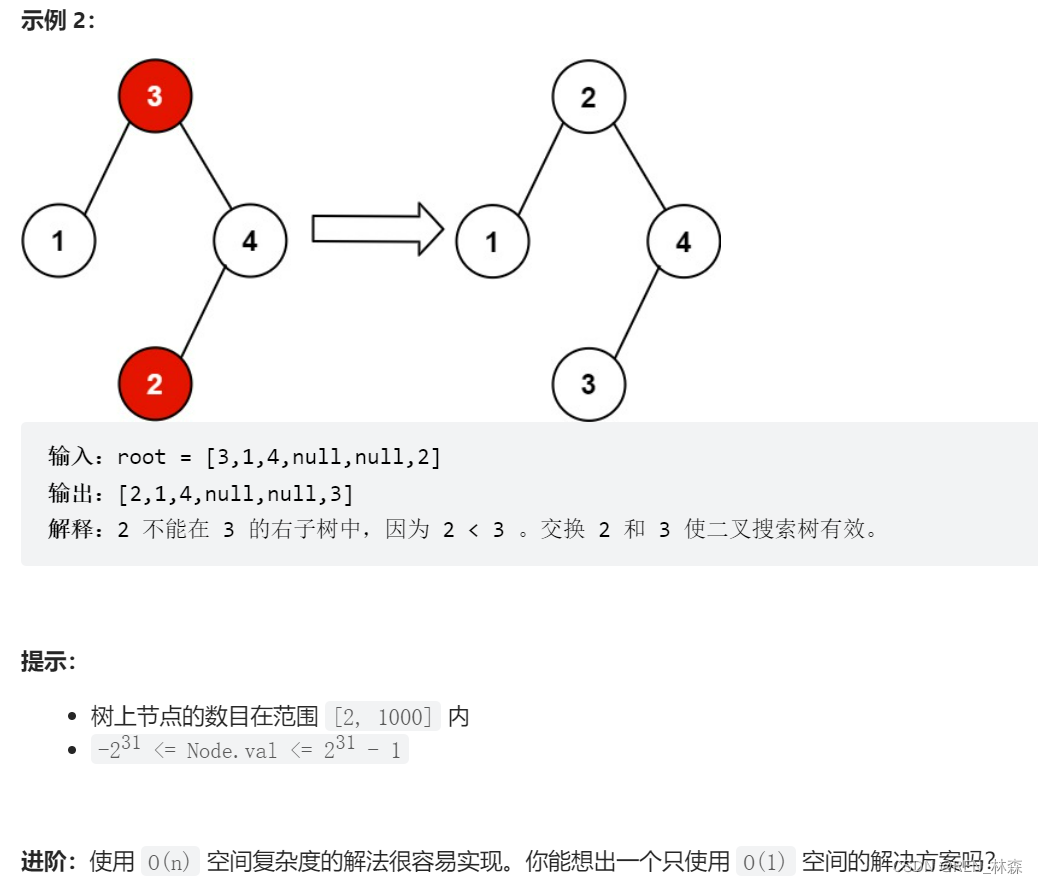 恢复二叉搜索树[根据题意模拟-＞发现问题-＞分析问题-＞见招拆招]