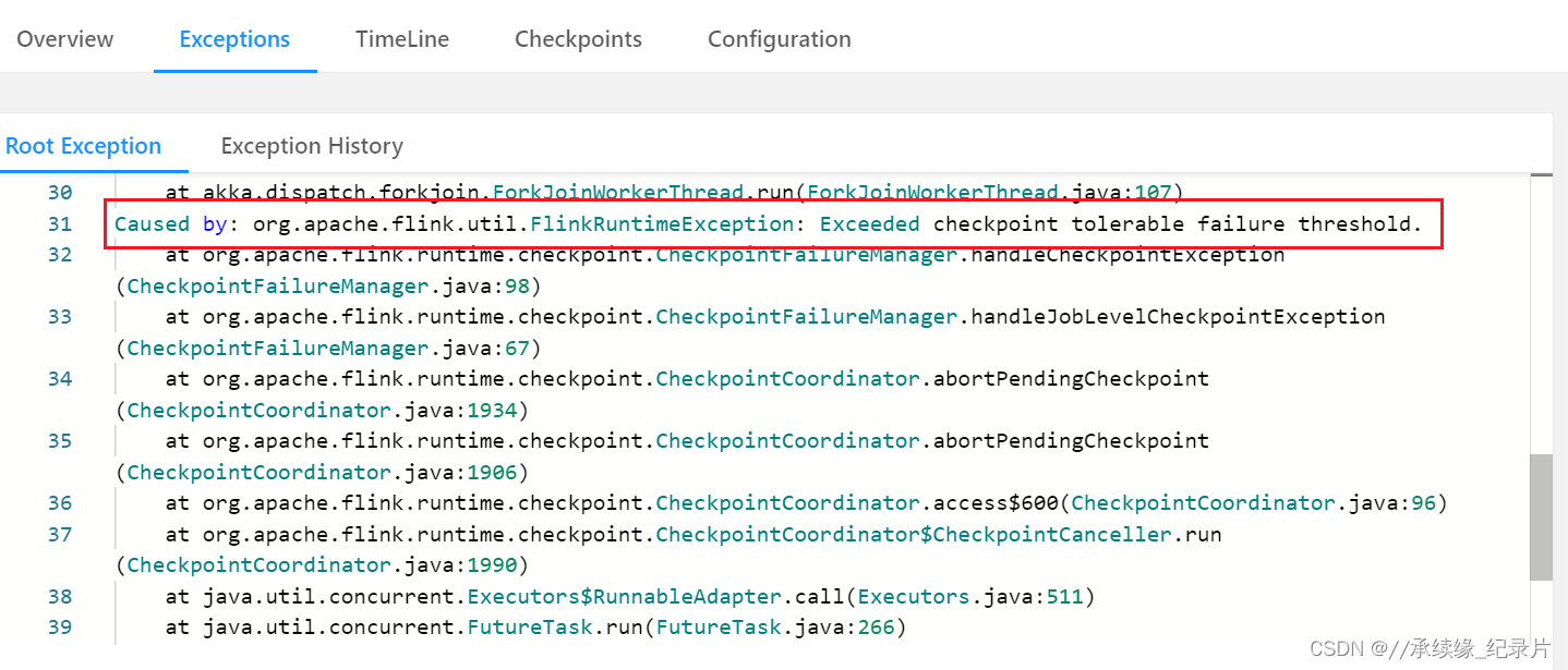 Flink CheckPoint ： Exceeded checkpoint tolerable failure threshold