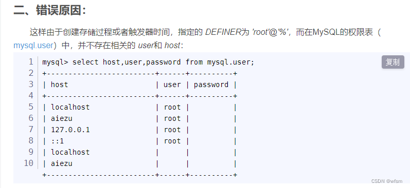 Problems encountered in the database