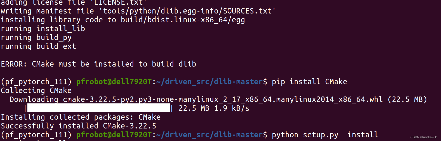 Manual installation of Dlib Library