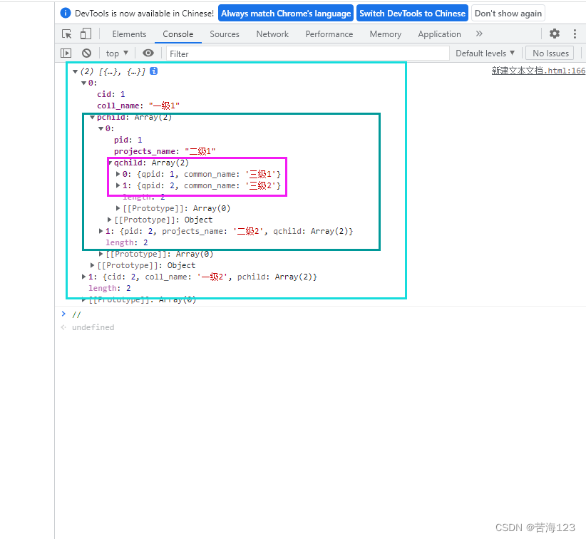 Three level menu data implementation, nested three-level menu data