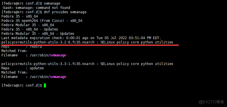 Fedora/REHL install semanage_ Version number 