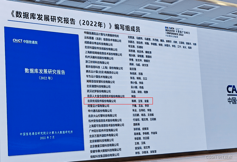 Youxuan database participated in the compilation of the Research Report on database development (2022) of the China Academy of communications and communications