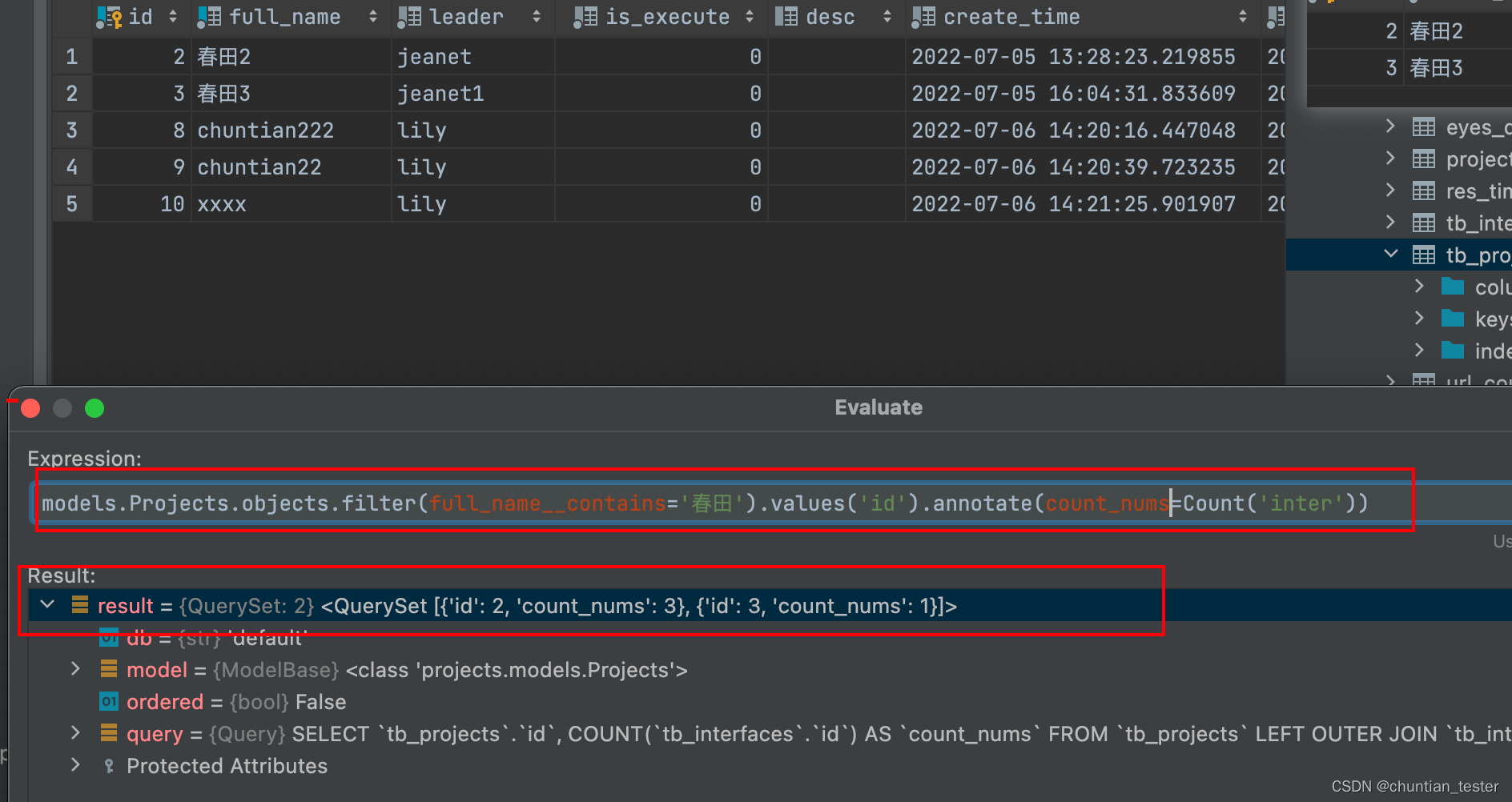 ORM -- grouping query, aggregation query, query set queryset object properties