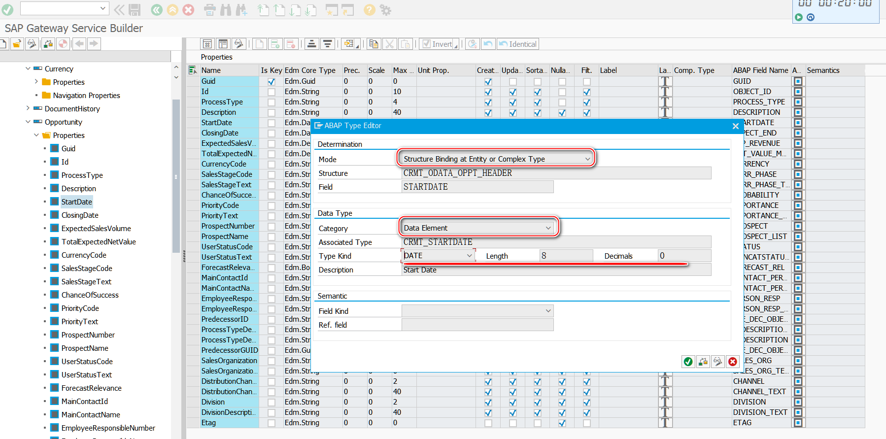 A specific example of ABAP type and EDM type mapping in SAP segw transaction code