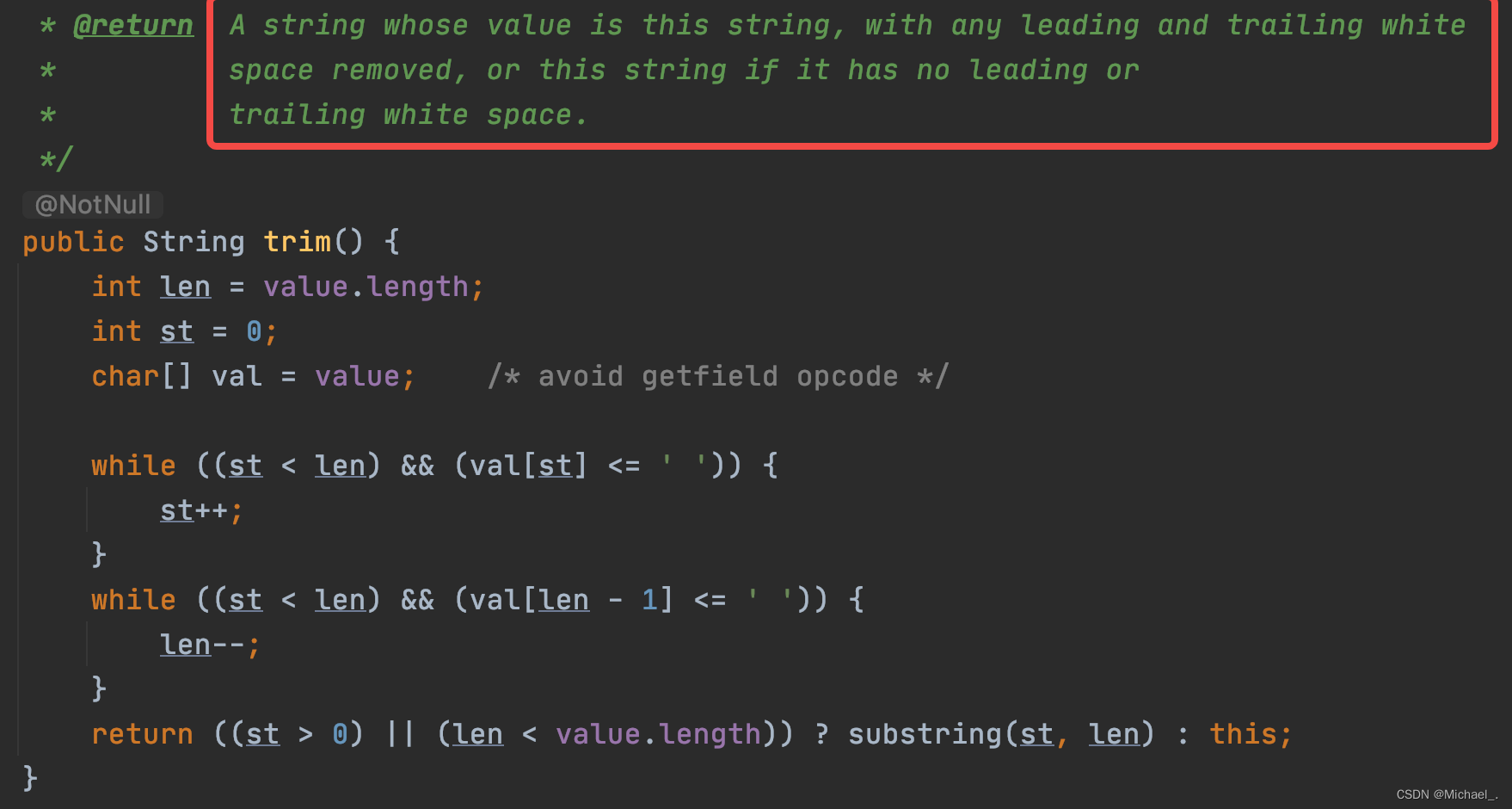 Detailed explanation of string's trim() and substring()