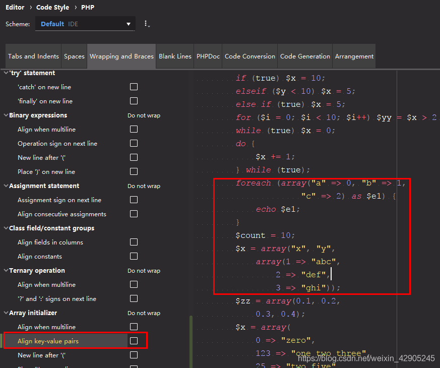 Phpstrom code formatting settings