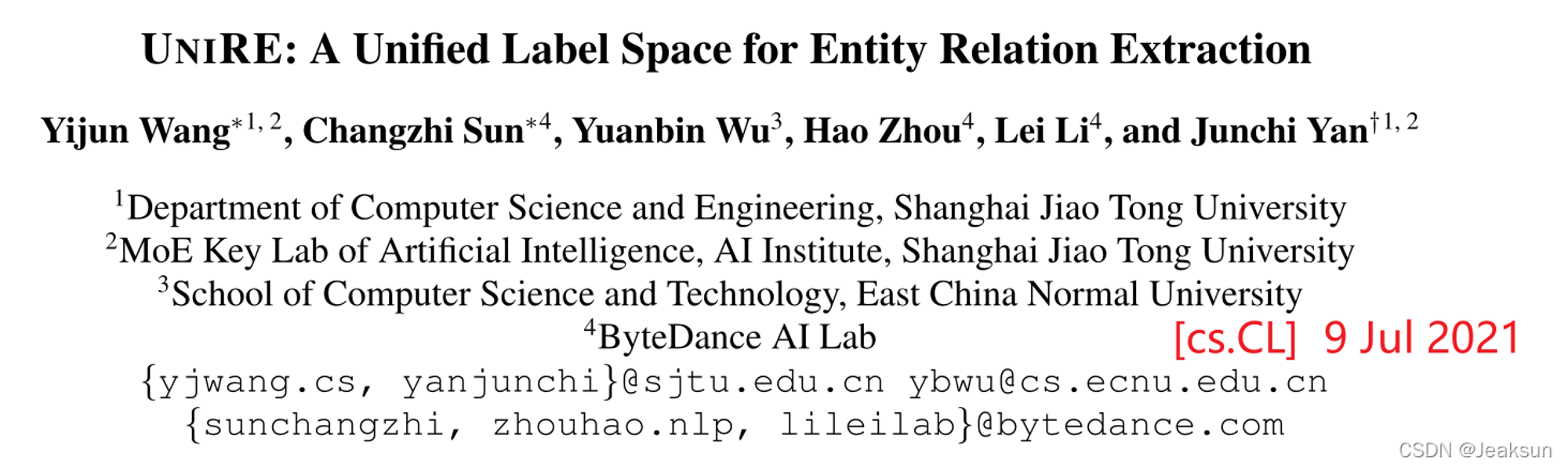 A unified label space for entity relationship extraction