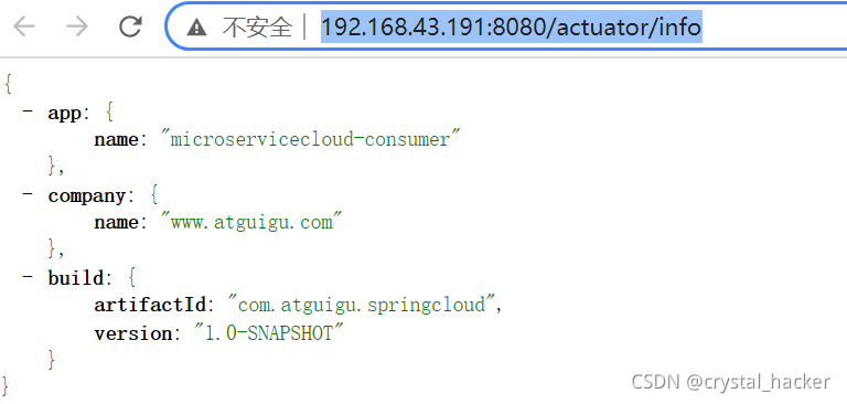 Eureka console accesses the info endpoint exposed by the microservice