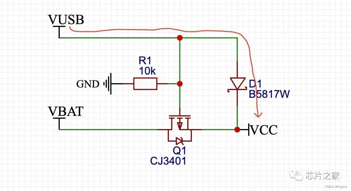 Le tube MOS réalise le circuit de commutation automatique de l'alimentation principale et de l'alimentation auxiliaire, et la chute de tension 