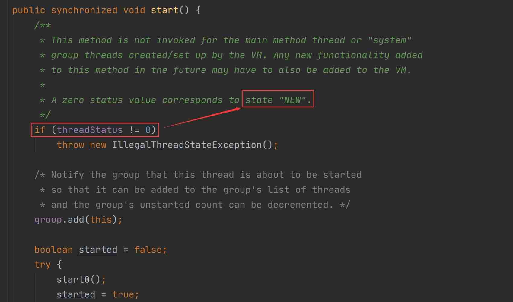 Why can't the start method be called repeatedly? But the run method can?