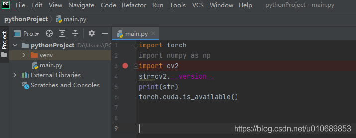 Pycharm view the current version of opencv