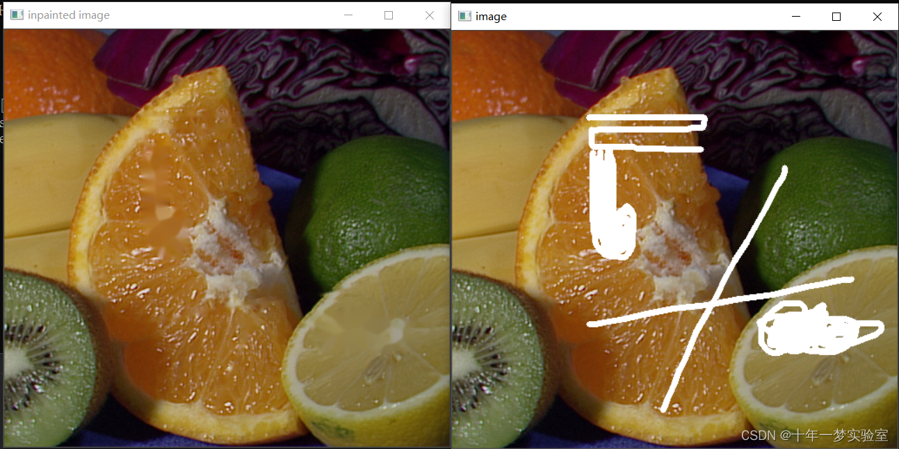 [opencv450 samples] inpaint restores the selected region in the image using the region neighborhood