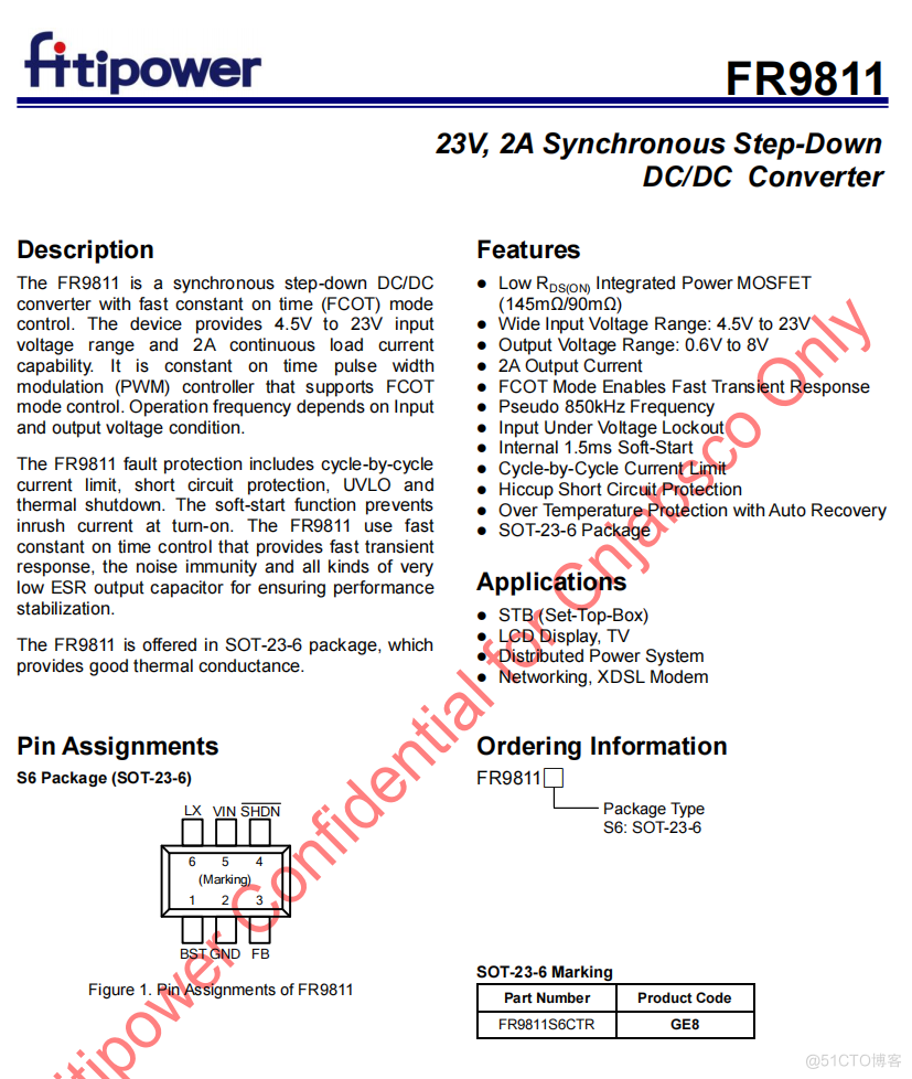 FR9811S6 SOT-23-6 23V, 2A Synchronous Step-Down DC/DC Converter