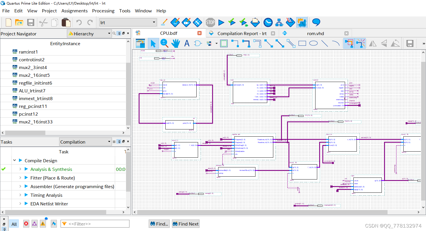 VHDL implementation of single cycle CPU design