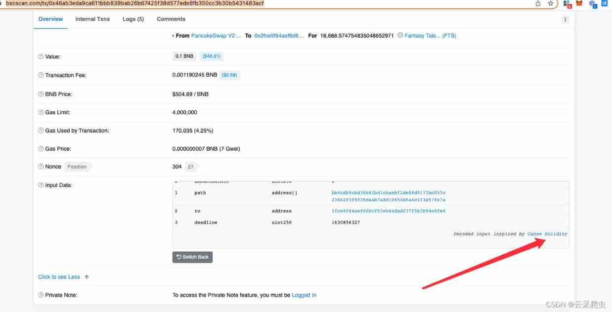 BSC parsing input data of transaction