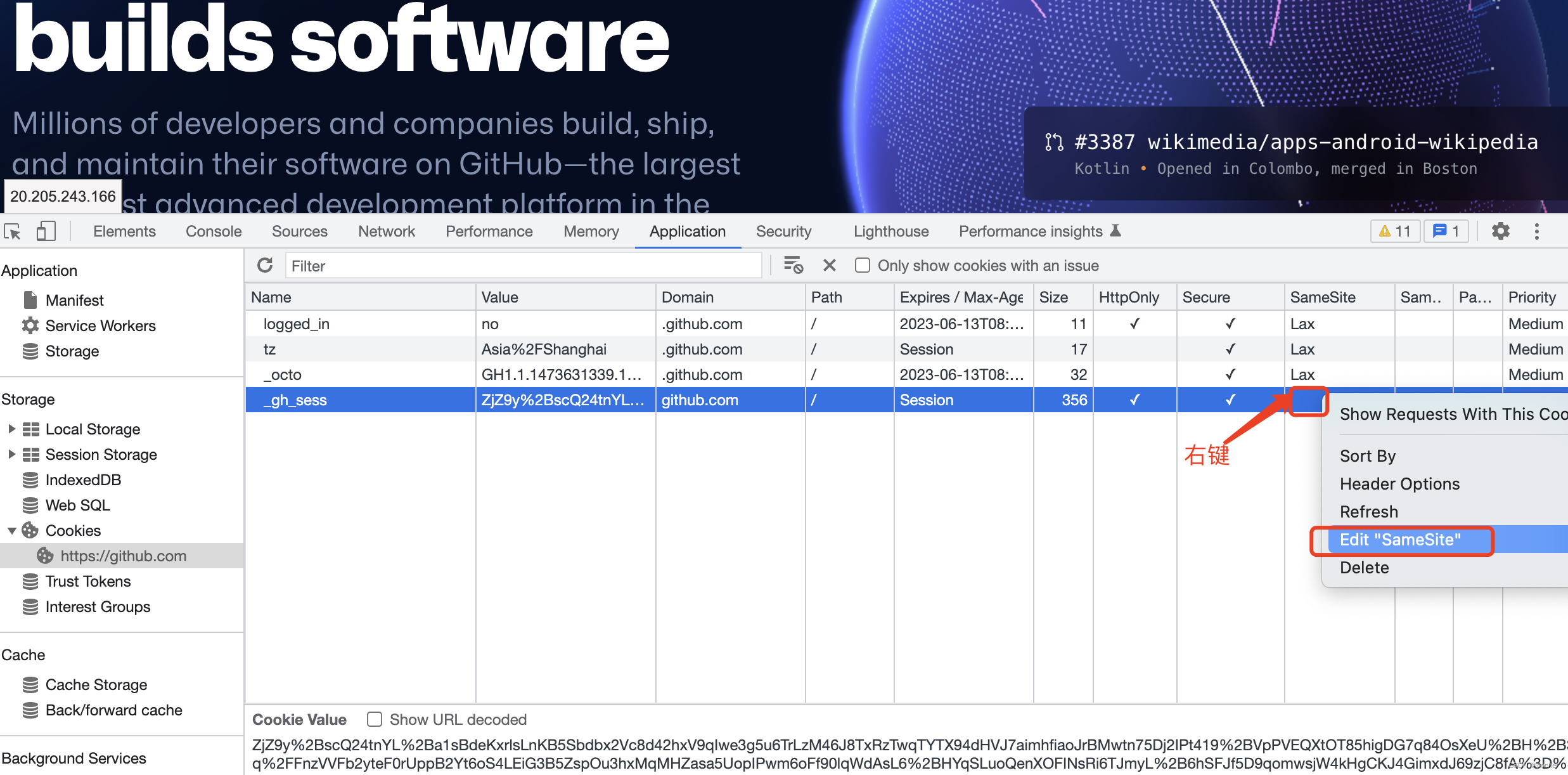 How to temporarily modify samesite=none and secure in Chrome browser