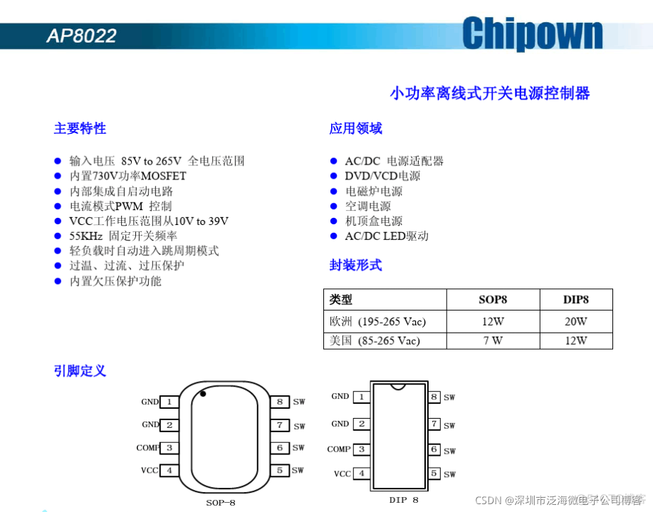 AP8022开关电源小家电ACDC芯片离线式开关电源IC_低功耗