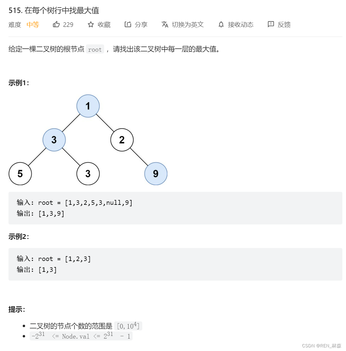 Find the maximum value in each tree row [extension of one of the hierarchical traversals]