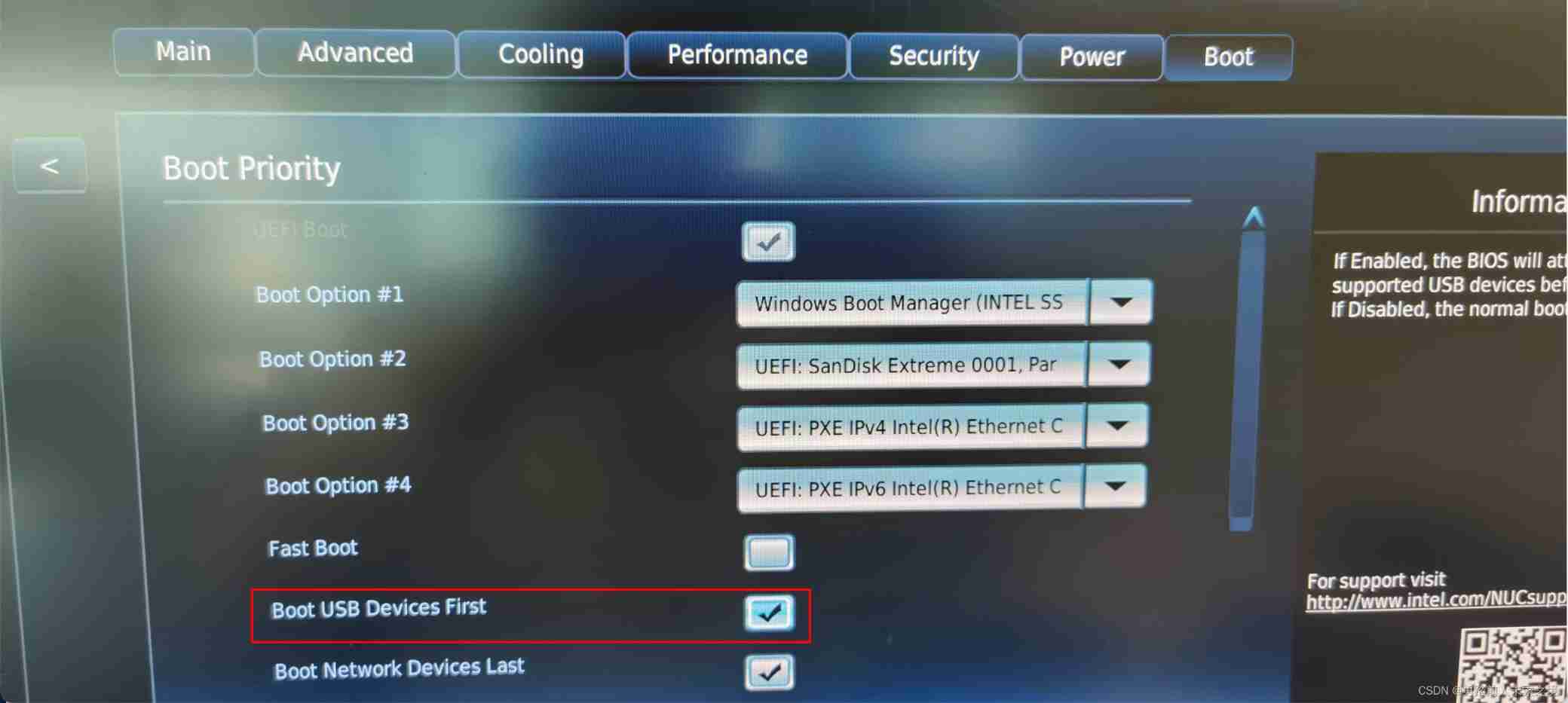 Nuc11 cheetah Canyon setting U disk startup