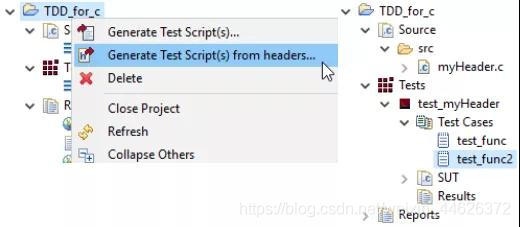 Cantata Test Explorer In the view TDD Generate 