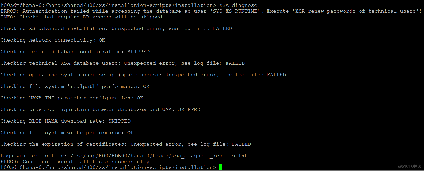 SAP HANA 错误消息 SYS_XSA authentication failed SQLSTATE - 28000_服务器_02