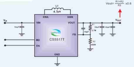 How to realize the stable output of 3.3v/3.6v (1.2-5v) voltage of lithium battery by using the voltage rise and fall chip cs5517
