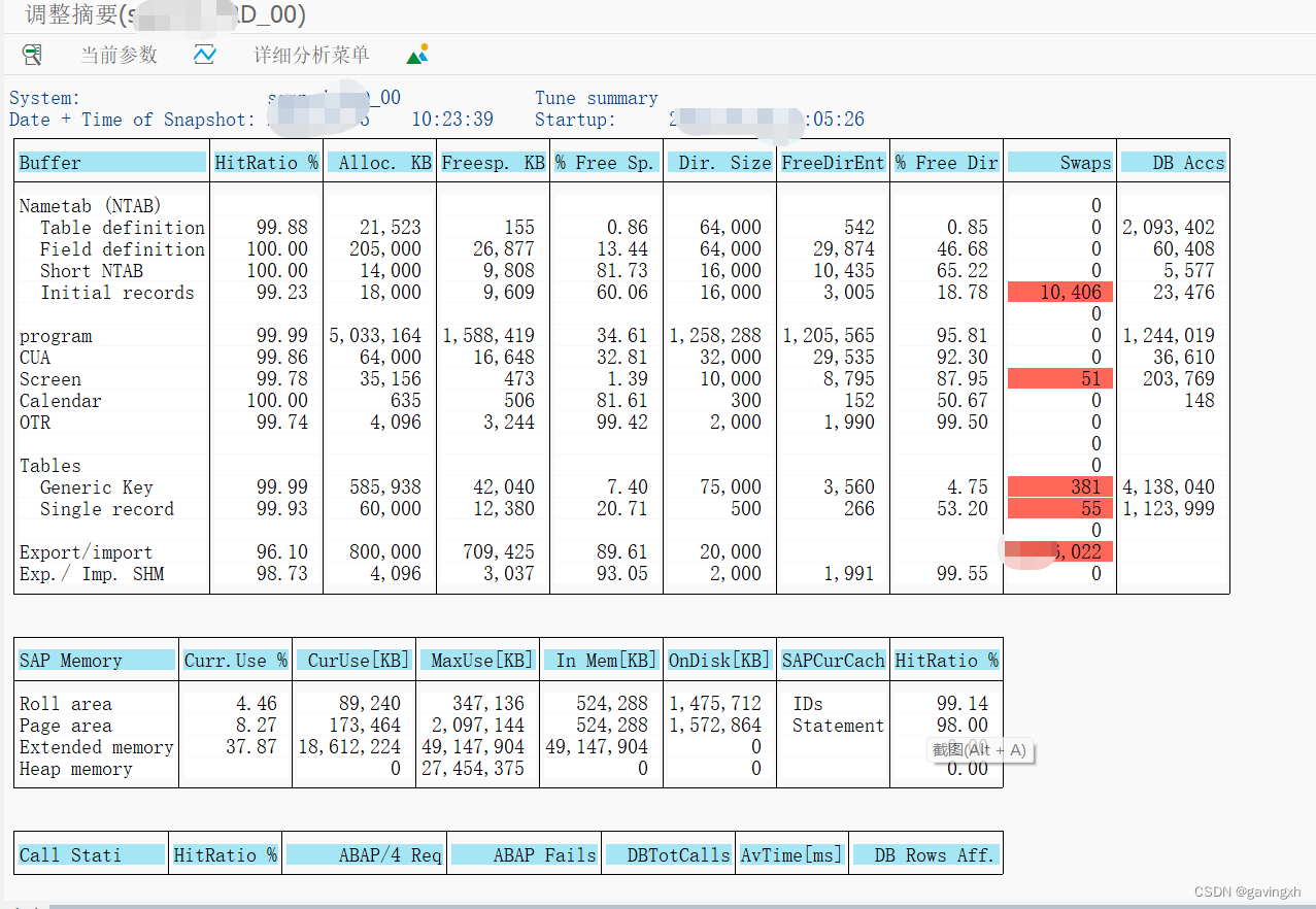 SAP memory parameter tuning process