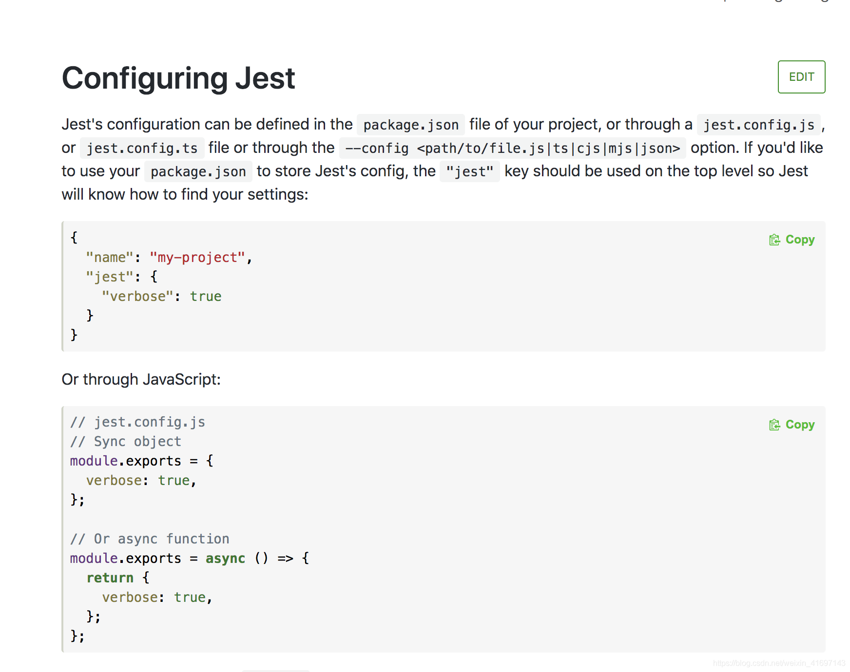 Jest unit test description config json