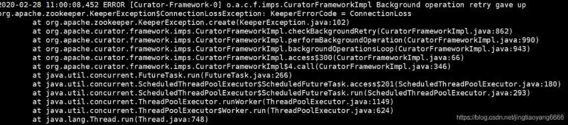 Background operation retry gave up; KeeperErrorCode = ConnectionLoss