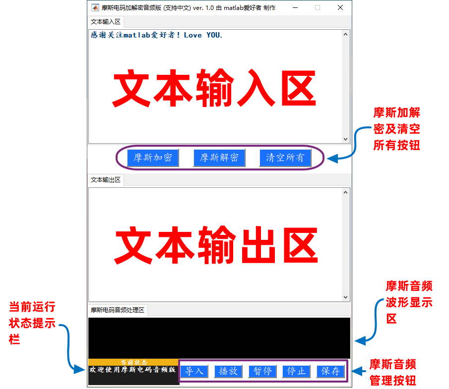 用matlab打造的摩斯电码加解码器音频版，支持包括中文在内的任意字符