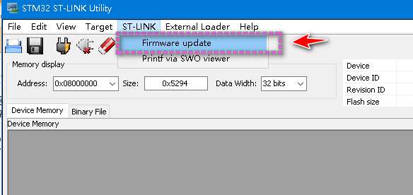 Read and upgrade st-link chip information and SWD burning media through STM32 stlink utility tool