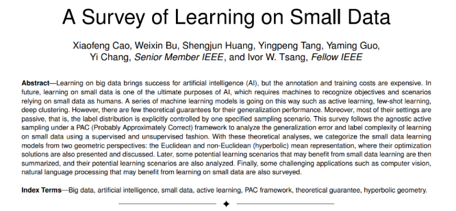 Little data on how to learn?Jida latest small learning data review, 26 PDF page covers the 269 - page document small data learning theory, method and application are expounded