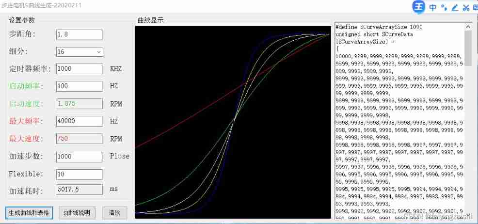 Step motor generates S-curve upper computer