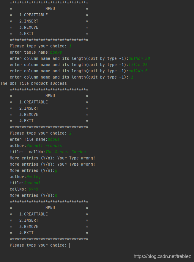 DBF menu driver: librarydatabaseproject