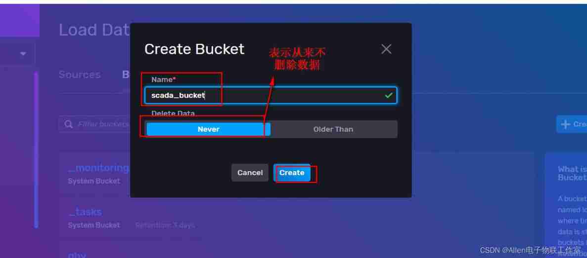 Incluxdb2 buckets create database