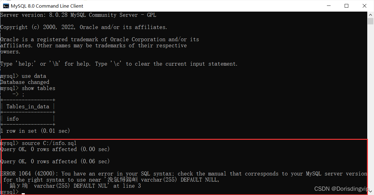 ERROR 1064 (42000) You have an error in your SQL syntax; check the manual that corresponds to your