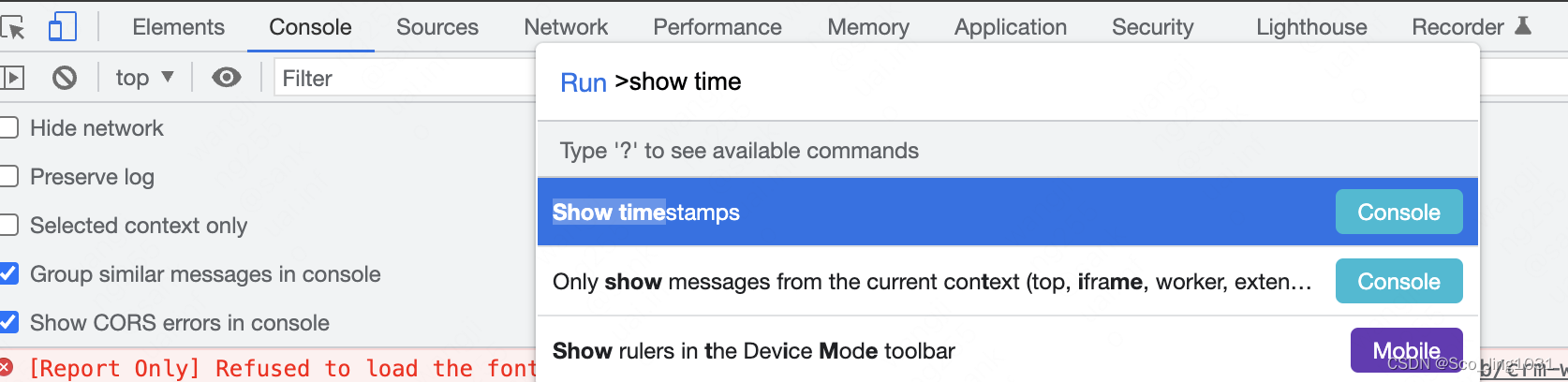 How do I turn on / off the timestamp when debugging the chrome console?