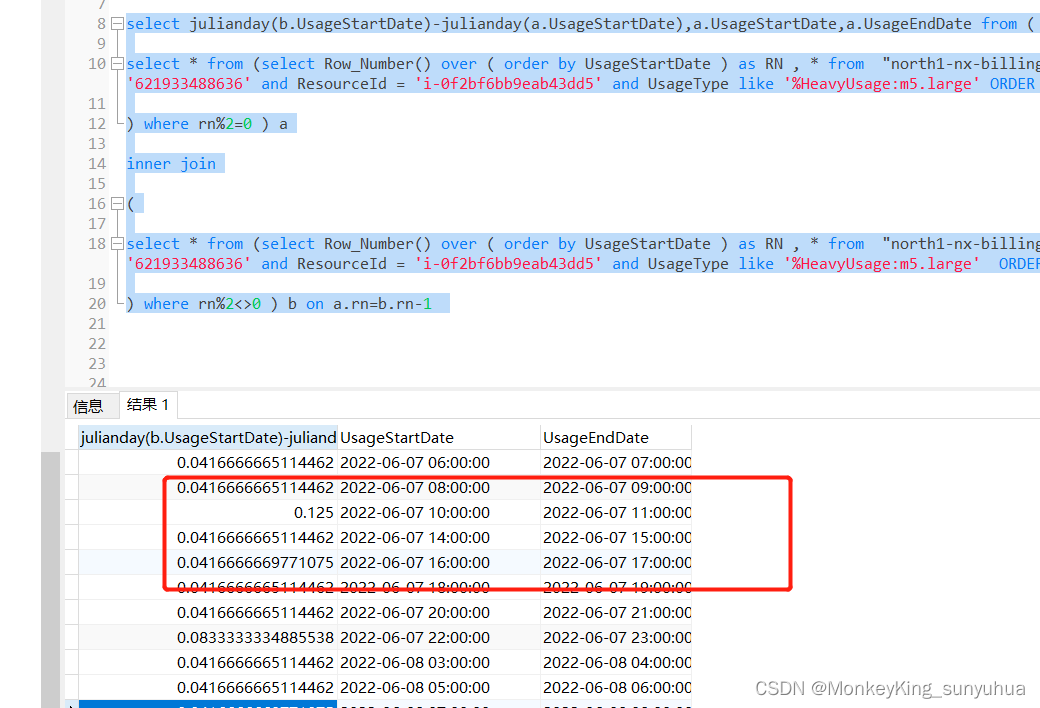 SQL query: subtract the previous row from the next row and make corresponding calculations