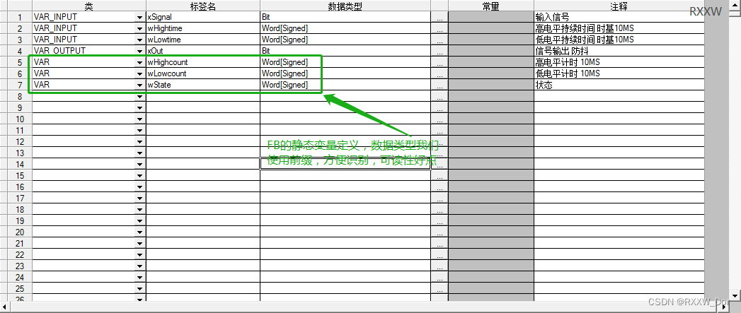 Switching value signal anti shake FB of PLC signal processing series