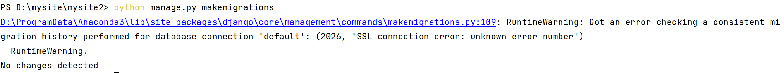 Django reports an error when connecting to the database. What is the reason