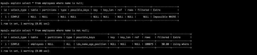 isnull and isnotnull Index not available 