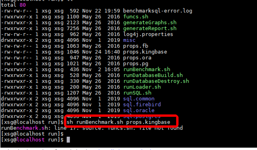 FuncS sh file not found when using the benchmarksql tool to test kingbases