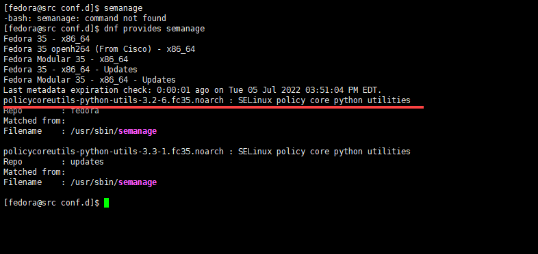 Fedora/REHL 安装 semanage