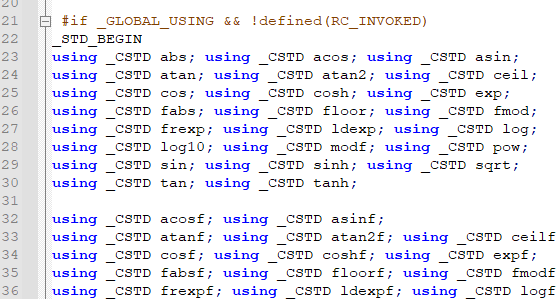 从cmath文件看名字是怎样被添加到命名空间std中的