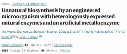 Engineering organisms containing artificial metalloenzymes perform unnatural biosynthesis