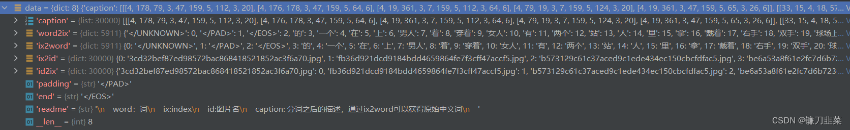  Examples of key value pairs in the dictionary 