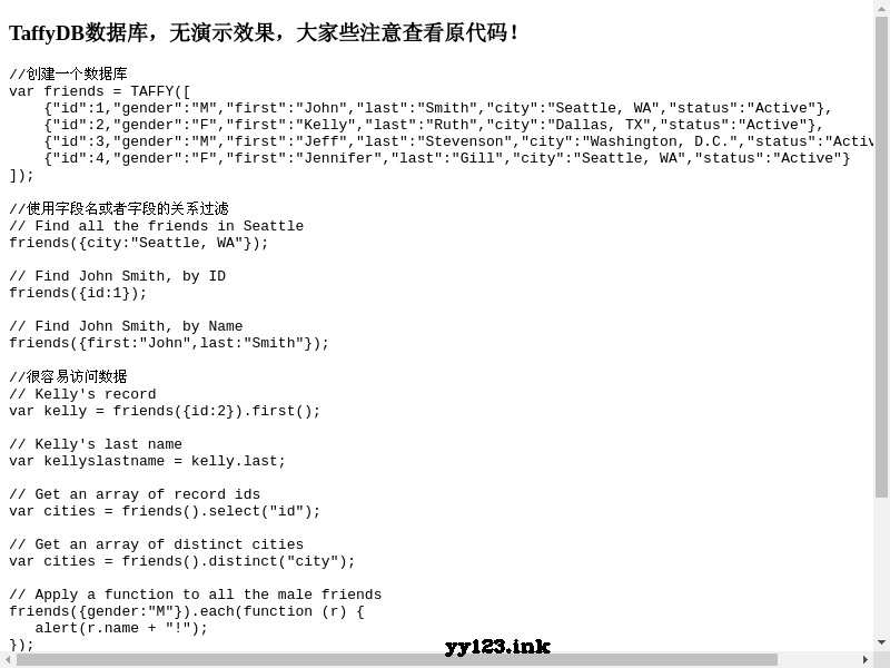 Taffydb open source JS database