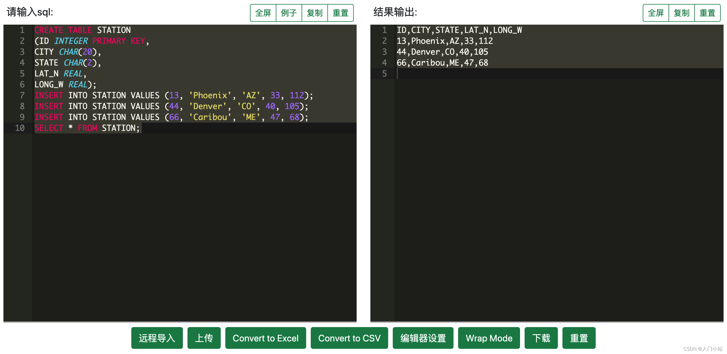 Online sql to excel (xls/xlsx) tool